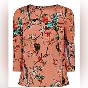 Silk Warehouse Floral Bird Print Silk Blouse — Small